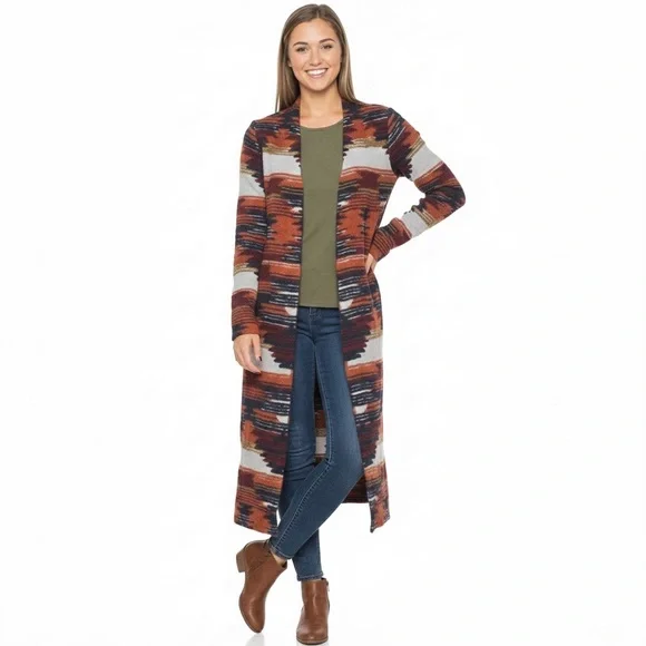 Lucky Brand Aztec Southwestern Open-Front Longline Duster – Size Medium - Picture 3 of 12